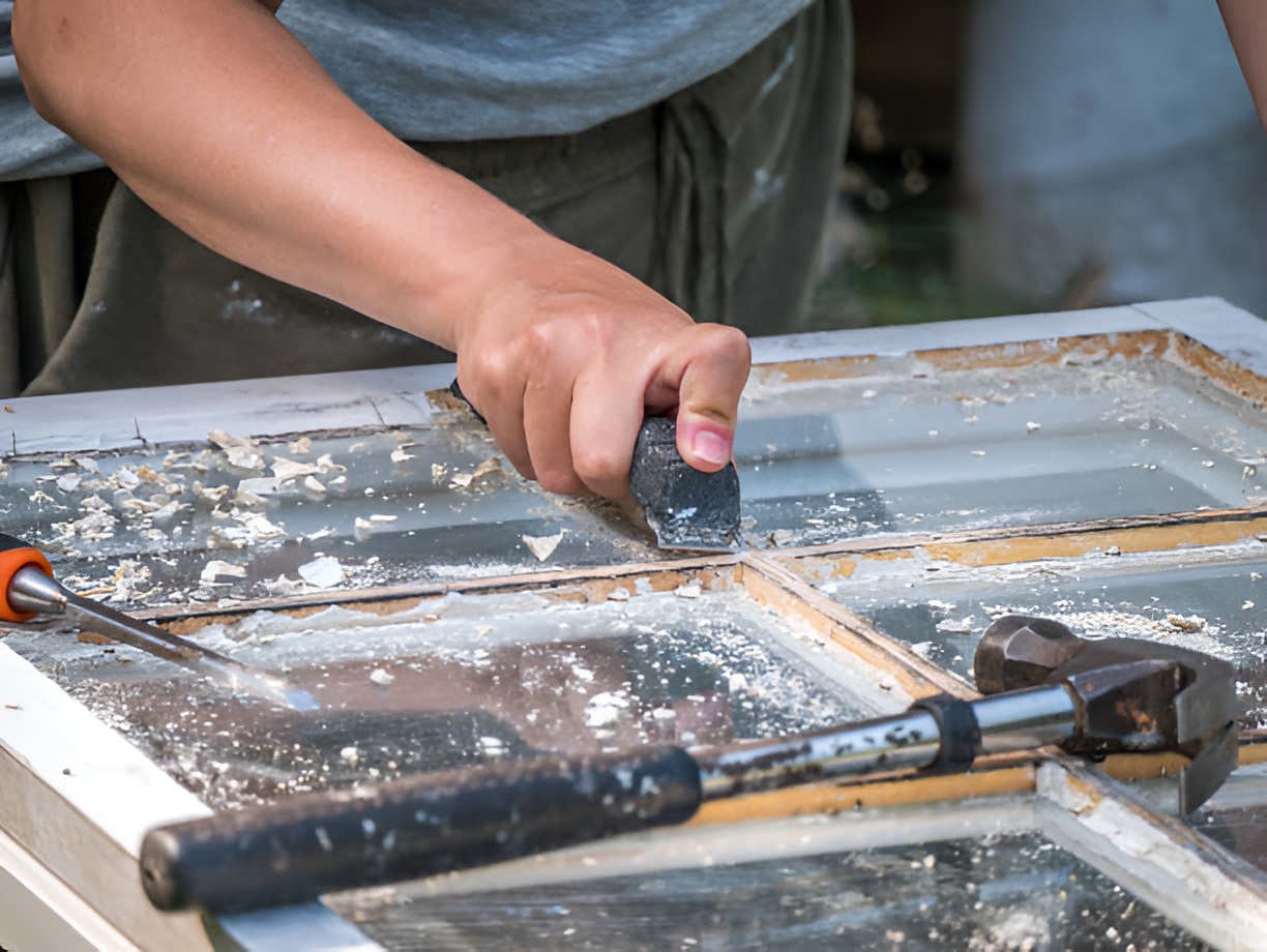 person removing an old putty